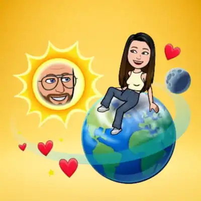 Snapchat Planet Earth with hearts, Moon and animated girl