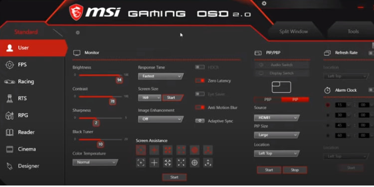 Activate the OSD menu on your MSI monitor