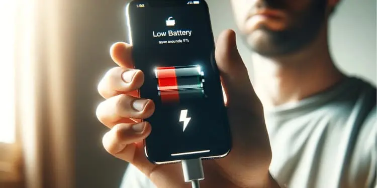 Man having iPhone in hand showing low battery
